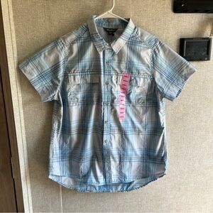NWT Eddie Bauer Short Sleeve Blue Plaid Adventure Shirt Lightweight Button Down